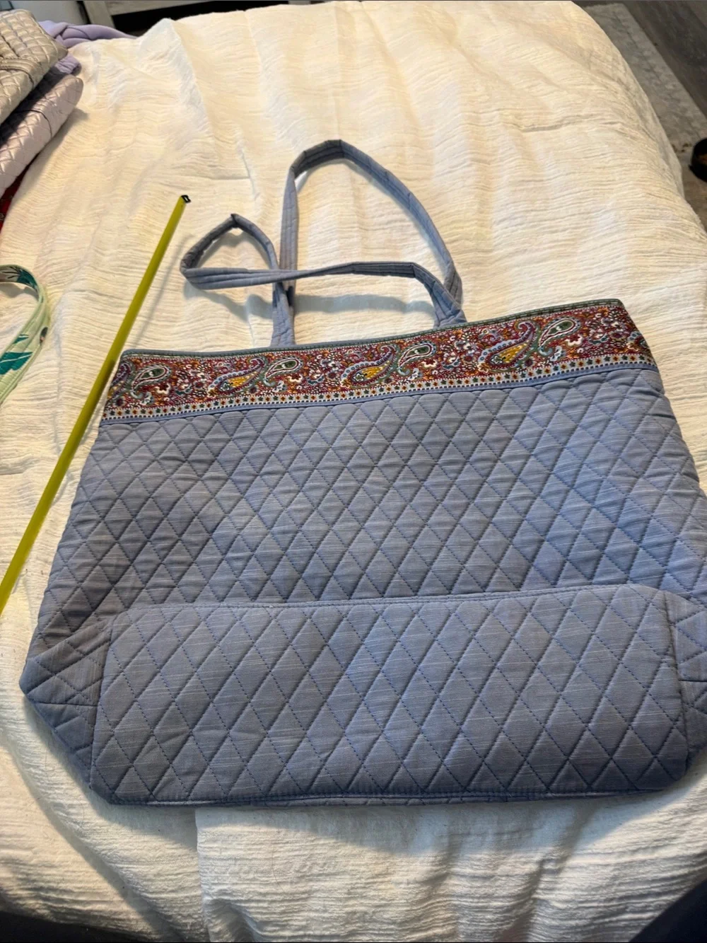 Vera Bradley Light Blue Quilted Tote with Paisley Trim